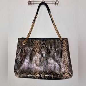 Victoria's Secret Exotic Faux-Snake Print Shoulder Bag with Gold Accents